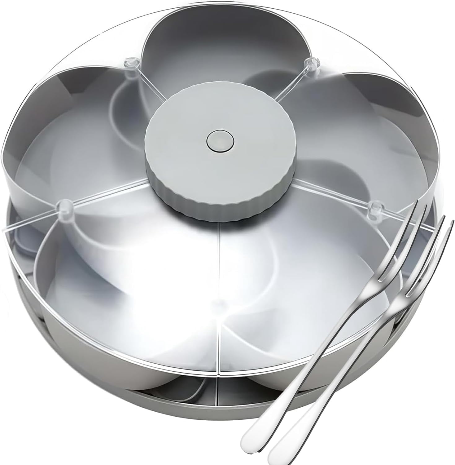 Divided Spin and Snack Serving Tray, Rotating Snack Tray with Lid, 5 ...