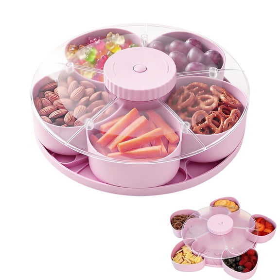Divided Spin & Snack Serving Tray, Upgrade 5-Compartment Rotating Party Platter, Rotating Snack Box Container with Lid for Snacks, Dips & Party Appetizers, for Picnic,Travel and Kitchen (Blue)