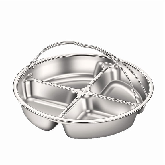 Divided Steamer Plate Flavor Mixing Round Plate Construction Compartment Steaming Tray For Dieters 316 Handle 5 Comp Clear with Small Food Storage Containers with Lids Organization for Kitchen Large