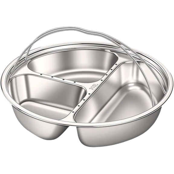 Divided Steamer Plate, Stainless Steel Steamer Tray with Handle, Multi-Compartment Steaming Trays, Round Steamers Plate for Dieters, Multi-Compartment Steaming Trays for Cooking (Silver#A)