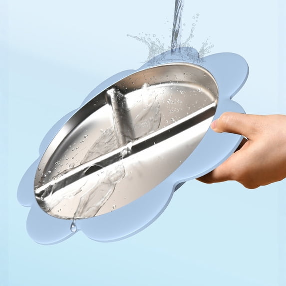 Divided Toddler Plate, Suction Anti-slip, 1 Pack Blue, Food Grade Stainless Steel for Baby Kids Complementary Food