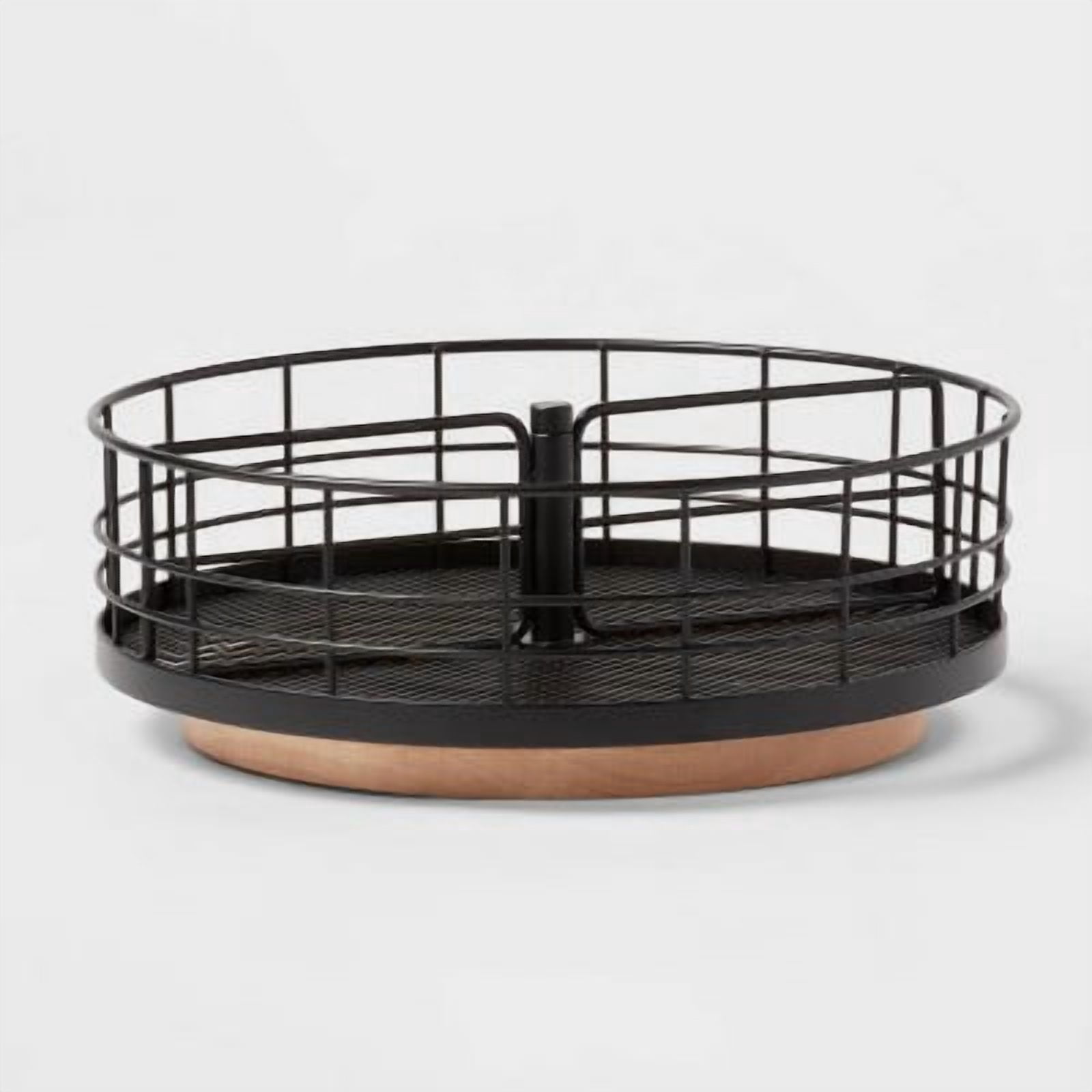 Walmart Turntable Divided Turntable Black Wire with Natural Wood - Walmart.com