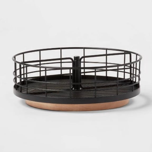 Divided Turntable Black Wire with Natural Wood