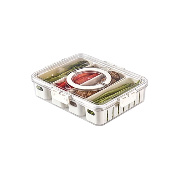 Divided Veggie Tray with Lid and Handle 12 x 9.5 x 3 Inch, 4 Compartment Stackable Serving Container for Fruit Vegetable Salad, Portable Snackle Box for Travel Party Picnic, Kitchen Accessories