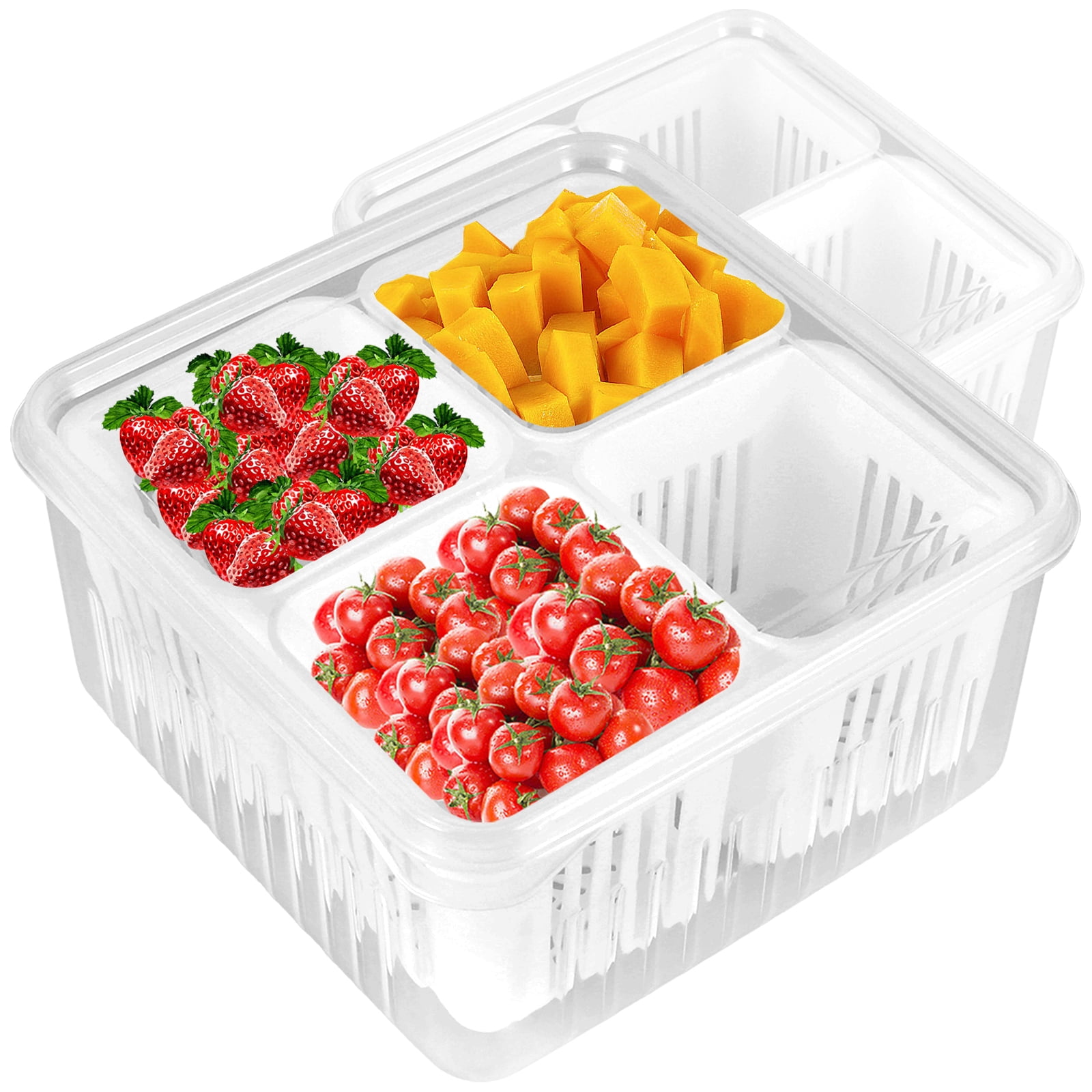 Divided Veggie Tray with Lid Stackable Vegetable Storage Square