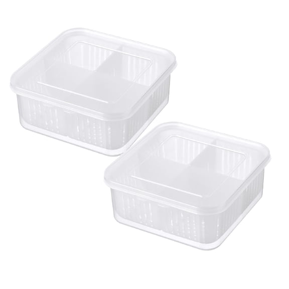 Divided Veggie Tray with Lid Stackable, 4 Compartment Snack Containers, 2PCS, 17.5x17.5x7.5 cm, Clear 2 Packs