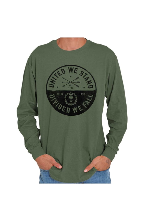 Divided We Fall Defend Freedom Skull Plus Size Long Sleeve Graphic Tee Shirt Brisco Brands 3X