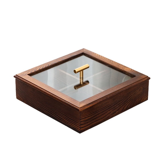 Divided Wooden Tray with Lid, 4 Section Square Serving Dish, Multifunctional Dried Fruit Box for Candy Nuts, Storage Box for Desktop Living Room