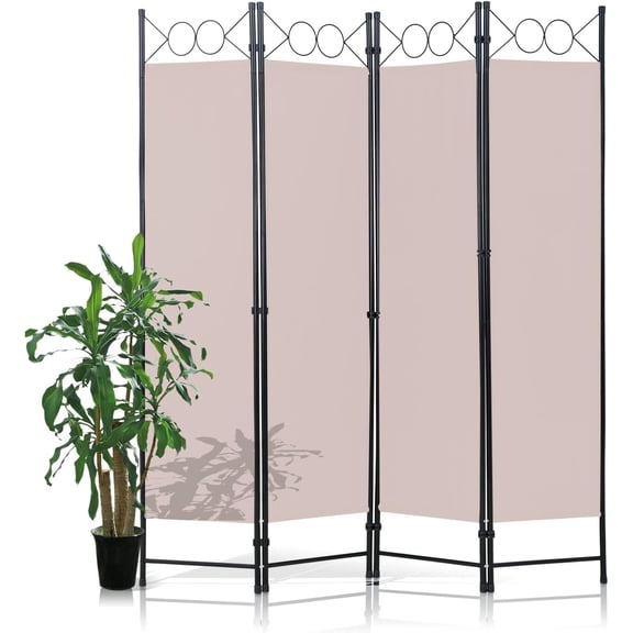 Divider 4 Panels 6FT Room Divider Tan Wall Divider for Room | Wall Folding Privacy Screens with Steel Frame Freestanding Partition for Home Office Bedroom Room Separation