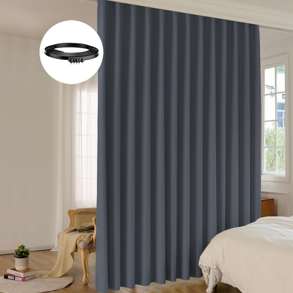 Divider Curtain Sets with Bendable Ceiling Track, 95% Blackout Total Privacy Ceiling Track Curtains Floor to Curtains Track Kits 12.5 ft Wide x 9 ft Tall, Dark Grey, 1 Panel