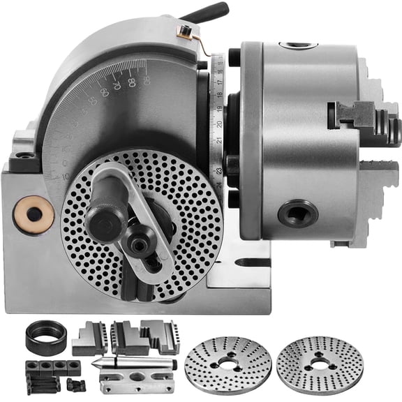 BS-0 Dividing Head Set with 5 Inch 3-Jaw Chuck, Precision Semi Universal Rotary Indexer for Milling Machine, MT2 Tailstock, 3 Indexing Plates for Gear Cutting, Slot Milling and Drilling