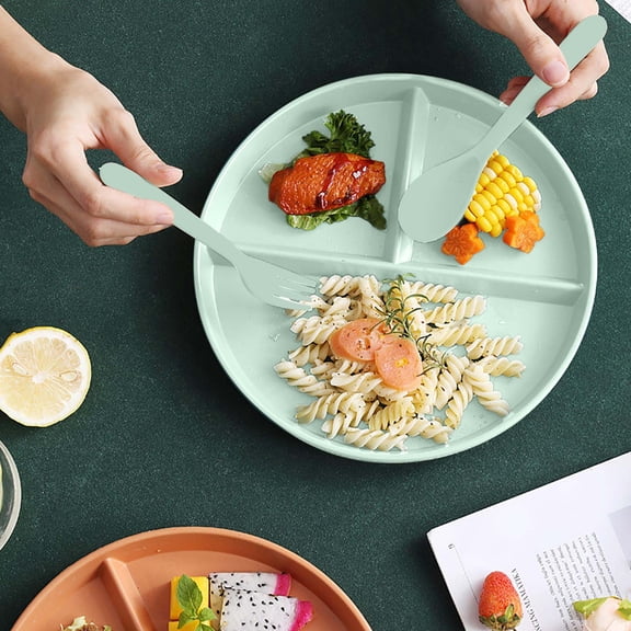 Dividing Tableware Set, 3-Compartment Dessert Breakfast Plate with Spoon, Fork, and Chopsticks, Space-Saving and Microwave Safe Meal Set