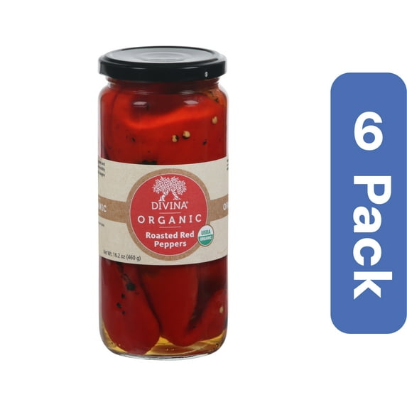 Divina Organic Roasted Sweet Red Peppers 12.3 oz (Pack Of 6)