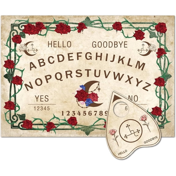 Divination Board Set Wood Talking Board June Rose Flower Moon Dowsing Metaphysical Message Spirit Pendulum Set with Heart Planchette