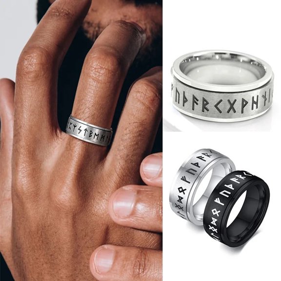 Divination Spinner Ring With Runes. 14K White Gold Norse Witch Ring. Elder Futhark Runes Ring. Norse Pagan Ring With Runes