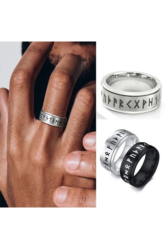 Divination Spinner Ring With Runes. 14K White Gold Norse Witch Ring. Elder Futhark Runes Ring. Norse Pagan Ring With Runes