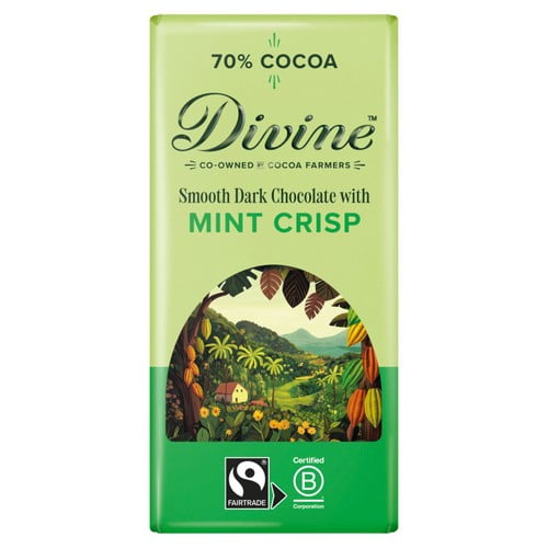 Divine 70% Dark Chocolate with Mint Crisp 90g, British Import (Pack of 3)