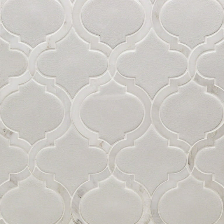 Divine Arabesque Glacier White 10 in. x 12 in. Glazed Ceramic Mosaic Tile (0.80 Sq. Ft. / Sheet) Divine Arabesque Glacier White 10 in. x 12 in. Glazed Ceramic Mosaic Tile (0.80 Sq. Ft. / Sheet)