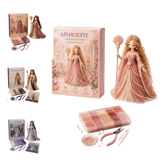 Divine Beaded Goddess Kit, Elaborate Long Gown Goddess Beaded Doll Making Kit, Greek Myth Themed Craft Project for Housewarming Festive Gift (Aphrodite)