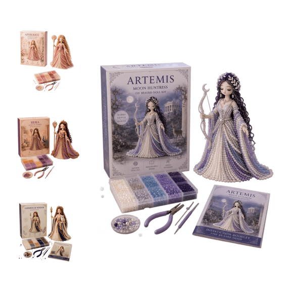 Divine Beaded Goddess Kit, Elaborate Long Gown Goddess Beaded Doll Making Kit, Greek Myth Themed Craft Project for Housewarming Festive Gift (Artemis)