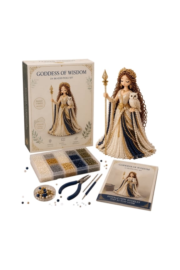 Divine Beaded Goddess Kit, Greek Mythology Themed 3D Beaded Doll DIY Set with Full Beads Tools Instructions, Handmade Craft Decor Gift for Adults Teens Craft Enthusiasts (Goddess of Wisdom)