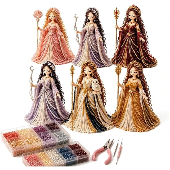 Divine Beaded Goddess Kit, Handcraft Weaving Bundle, Mythological Miniature, Spherical Ornament Supplies, Three Dimensional Needlework, Recreational Tabletop Figurine