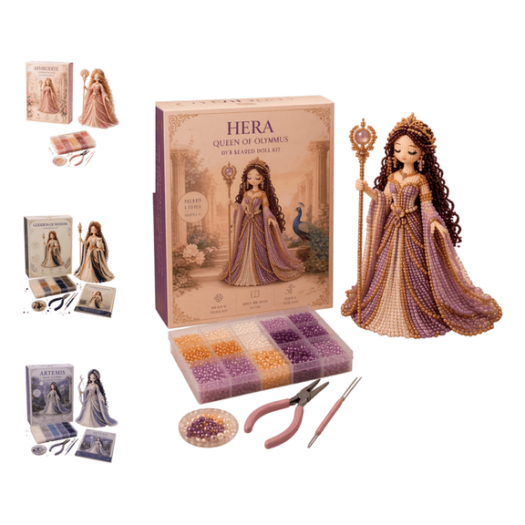 Divine Beaded Goddess Kit, Multi-Style Greek Goddess Beaded Doll Kit with Classified Bead Storage, Tabletop Decor Craft Set for Adult & Teen Crafters (Hera)