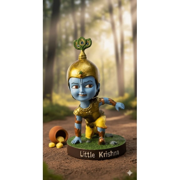 Divine Child Deity Figurine - Handmade Krishna Flute Miniature
