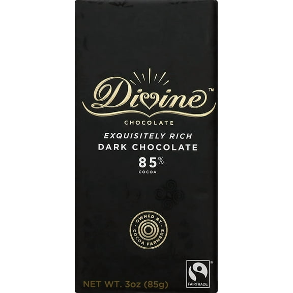 Divine Chocolate 85% Dark Chocolate Bar 3 oz Pack of 3