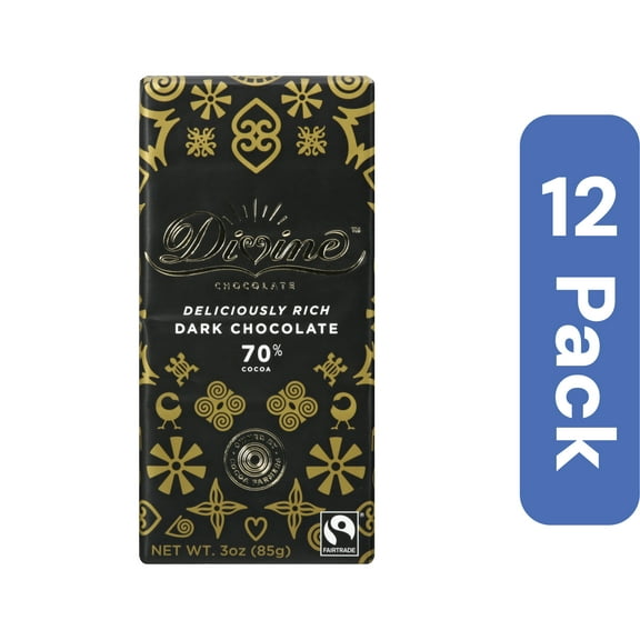 Divine Chocolate Dark Chocolate Bar 70% 3 oz (Pack of 12)