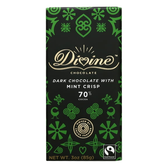Divine Chocolate Dark Chocolate Bar with Mint Crisp 3 oz (Pack of 12)