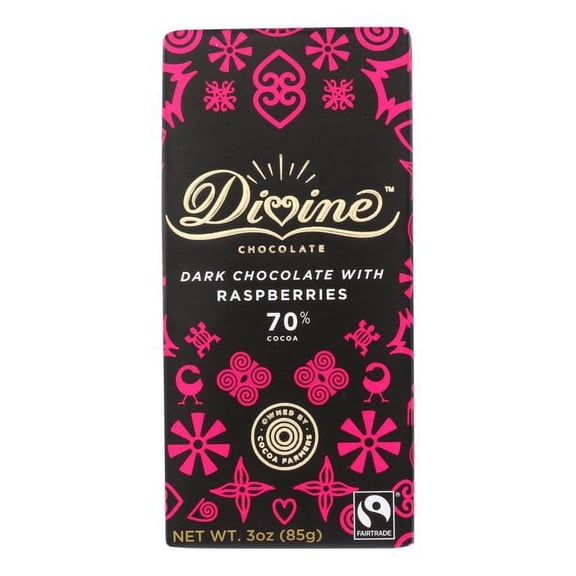 Divine Chocolate Dark Chocolate & Raspberry Chocolate Bar - 3 oz Pack of 2