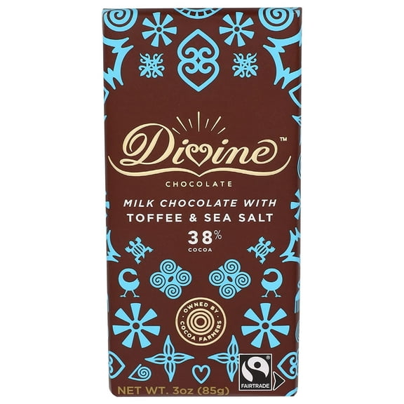 Divine Chocolate Milk Chocolate Bar with Toffee & Sea Salt 3 oz Pack of 4