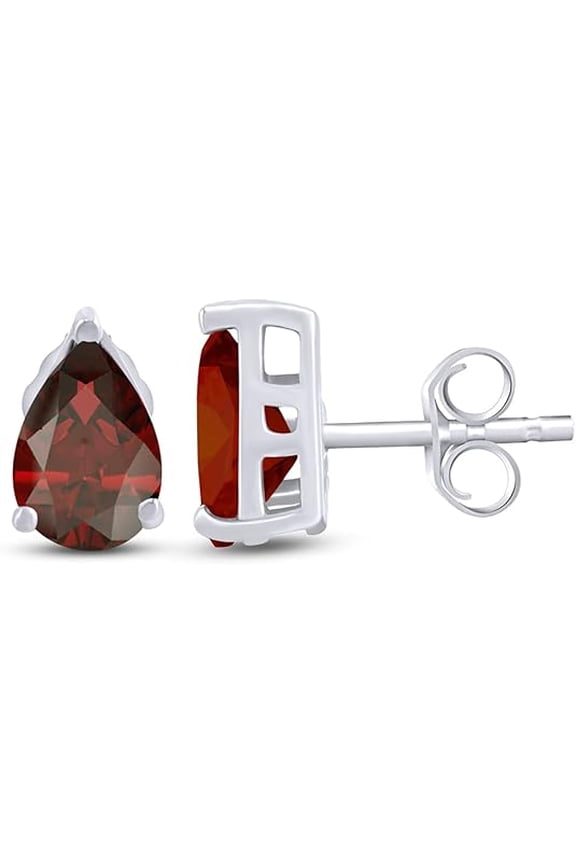 Divine Creation 1.00 Ct Pear Cut Garnet Push Back Stud Earring's For Women's 14K White Gold Plated 925 Sterling Silver