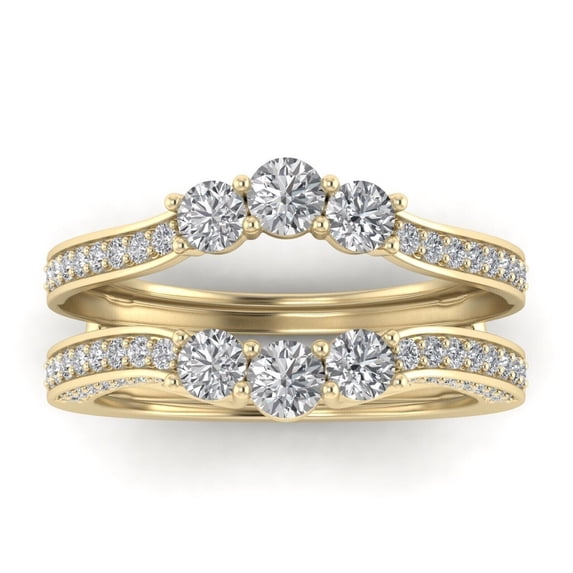 Divine Creation 1.10 Ct Round Cut White Diamond Enhancer Three Stone Guard Wrap Ring For Women's 14K Yellow Gold Plated 925 Sterling Silver -5