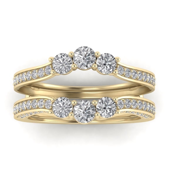Divine Creation 1.10 Ct Round Cut White Diamond Enhancer Three Stone Guard Wrap Ring For Women's 14K Yellow Gold Plated 925 Sterling Silver -7.5