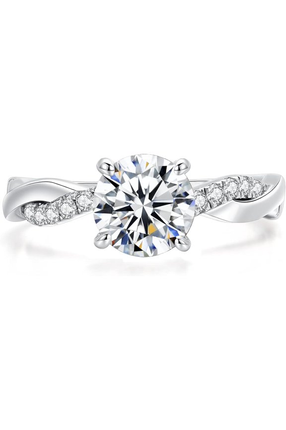 Divine Creation 1.10 Ct Round Cut White Diamond Solitaire Engagement Ring 14K White Gold Plated 925 Sterling Silver For Women's -6