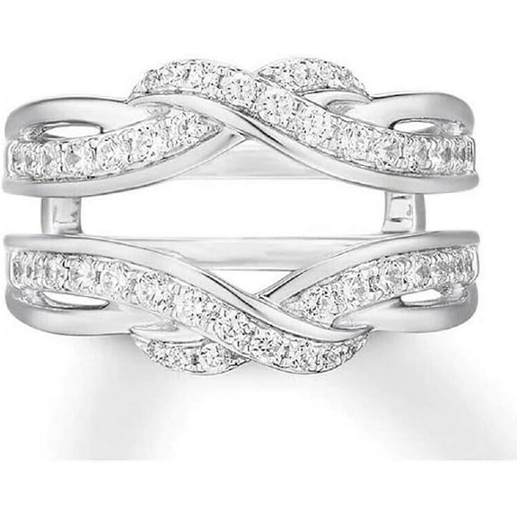 Divine Creation 1.10 Ct Round Cut White Diamond Wrap Guard Enhancer Wedding Engagement Ring 14K White Gold Plated 925 Sterling Silver For Women's -5