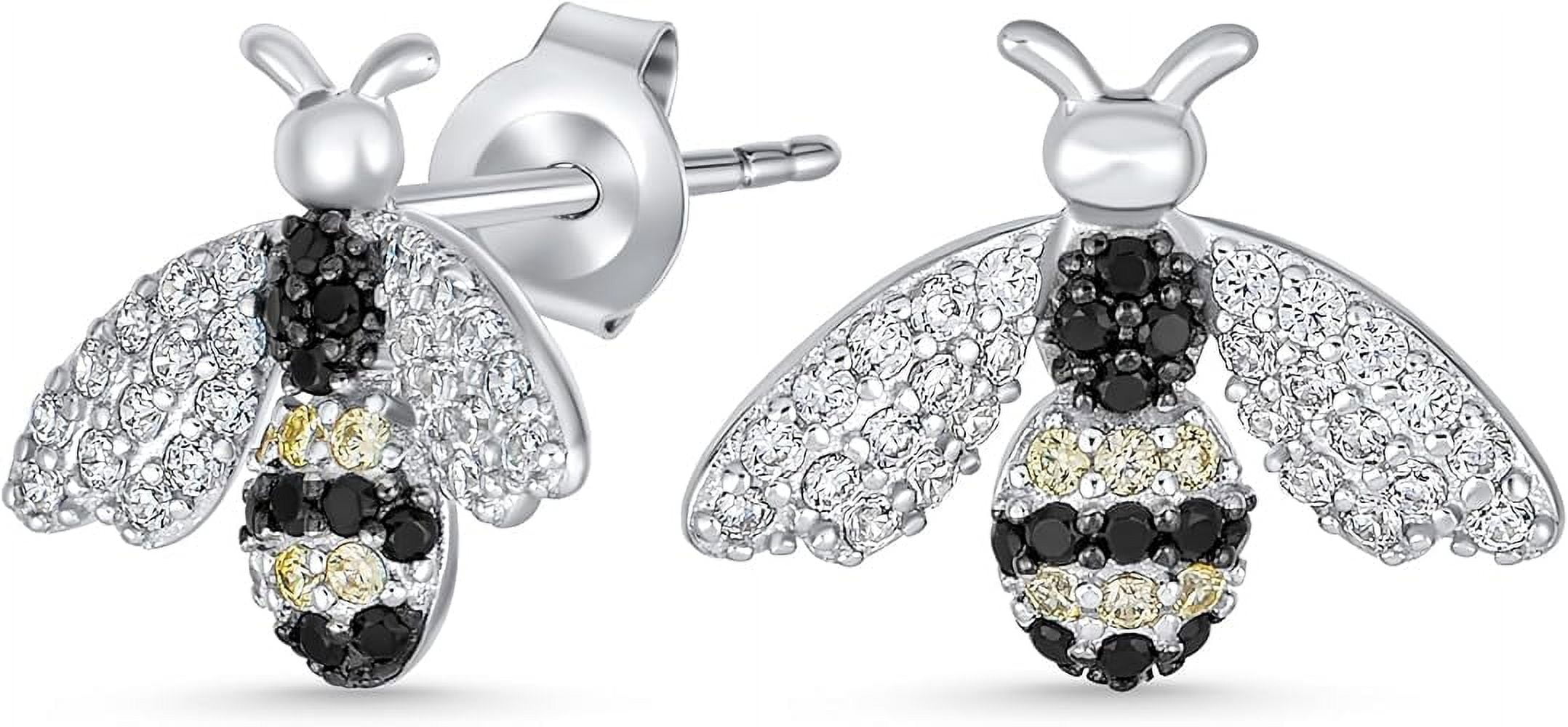 Divine Creation 1.20 Ct Round Cut Black Diamond Bee Push Back Stud Earrings 14K White Gold Plated For Womens 925 Sterling Silver