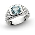 thumbnail image 1 of Divine Creation 1.20 Ct Round Cut Blue Topaz Wedding Engagement Band Pinky Ring 14K White Gold Plated 925 Sterling Silver For Men's -10, 1 of 3