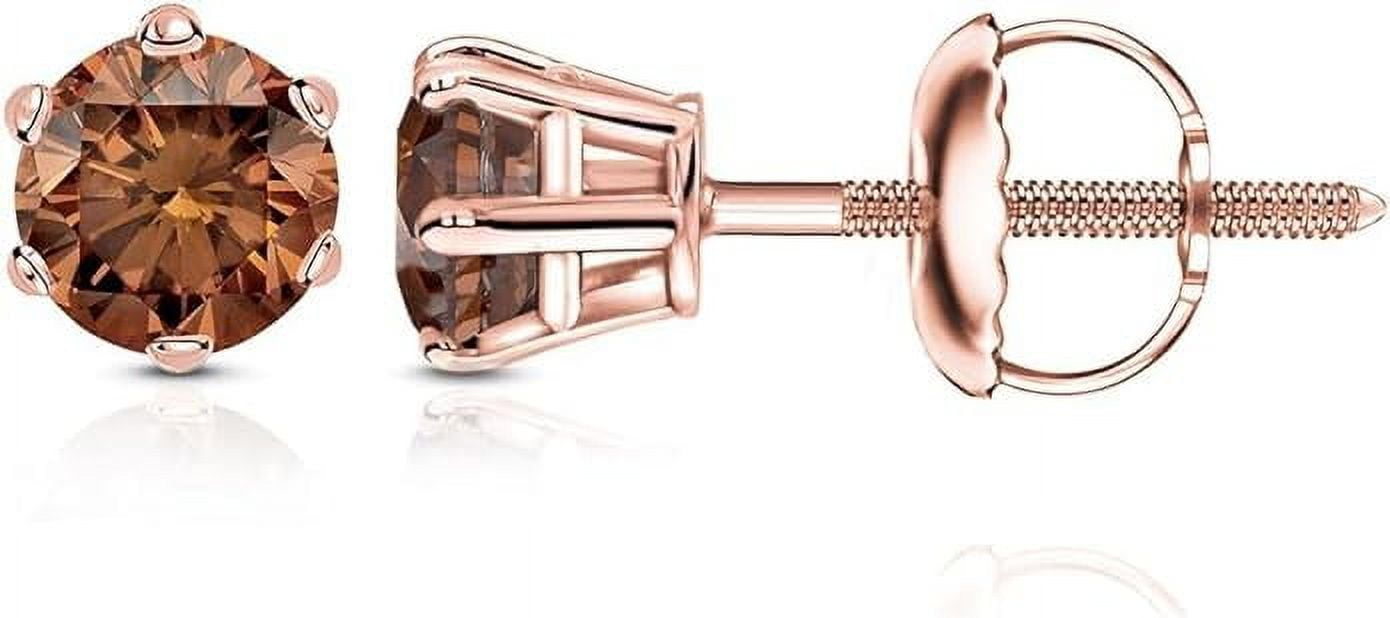 Divine Creation 1.20 Ct Round Cut Brown Diamond Screw Back Stud Earring's 14K Rose Gold Plated 925 Sterling Silver For Women's