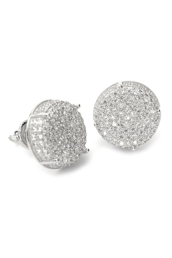 Divine Creation 1.20 Ct Round Cut Diamond Cluster Push Back Mens Stud Earrings 14K White Gold Plated 925 Sterling Silver
