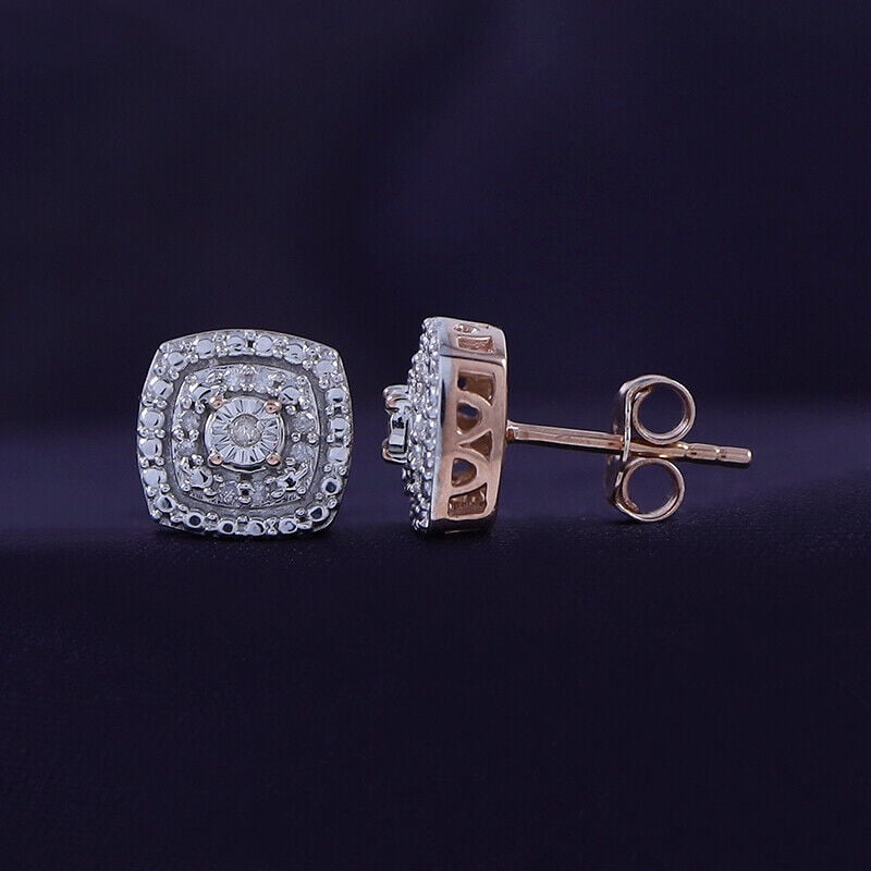 Divine Creation 1.20 Ct Round Cut Diamond Push Back Mens Stud Earrings 14K Rose Gold Plated 925 Sterling Silver