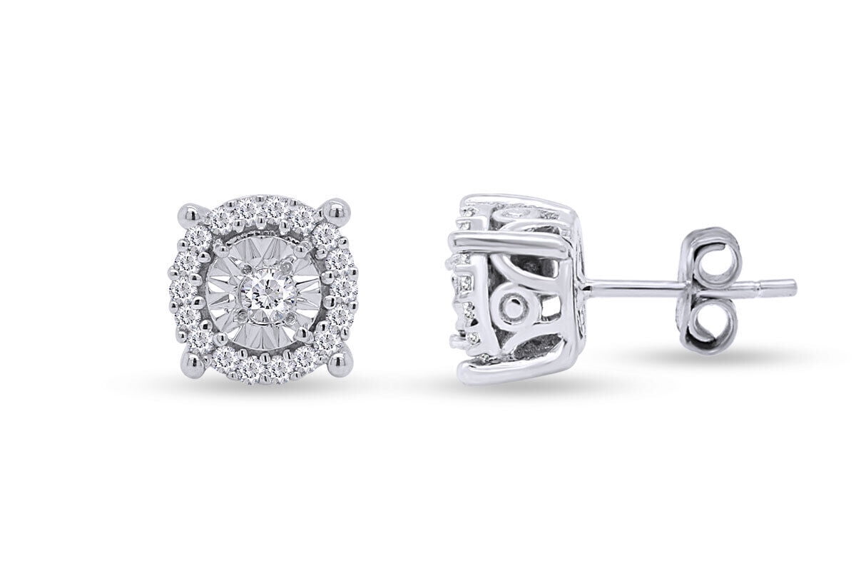 Divine Creation 1.20 Ct Round Cut Diamond Push Back Mens Stud Earrings 14K White Gold Plated 925 Sterling Silver