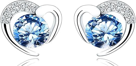 Divine Creation 1.25 Ct Round Cut Blue Diamond Heart Shape Push Back Stud Earrings 14K White Gold Plated For Womens 925 Sterling Silver