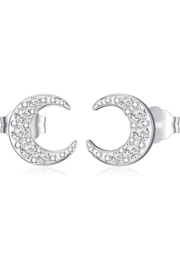 Divine Creation 1.25 Ct Round Cut Diamond Half Moon Push Back Stud Earring's 14K White Gold Plated 925 Sterling Silver For Women's