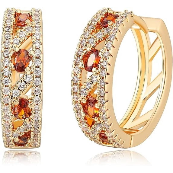 Divine Creation 1.25 Ct Round Cut Orange Citrine Clip On Hoop Earrings 14K Yellow Gold Plated For Womens 925 Sterling Silver