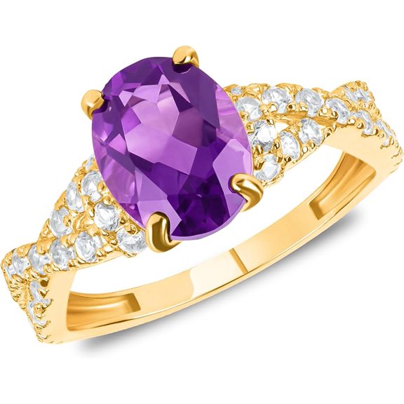 Divine Creation 1.30 Ct Oval Cut Purple Amethyst Wedding Engagement Halo Ring 14K Yellow Gold Plated 925 Sterling Silver For Women's -4.5