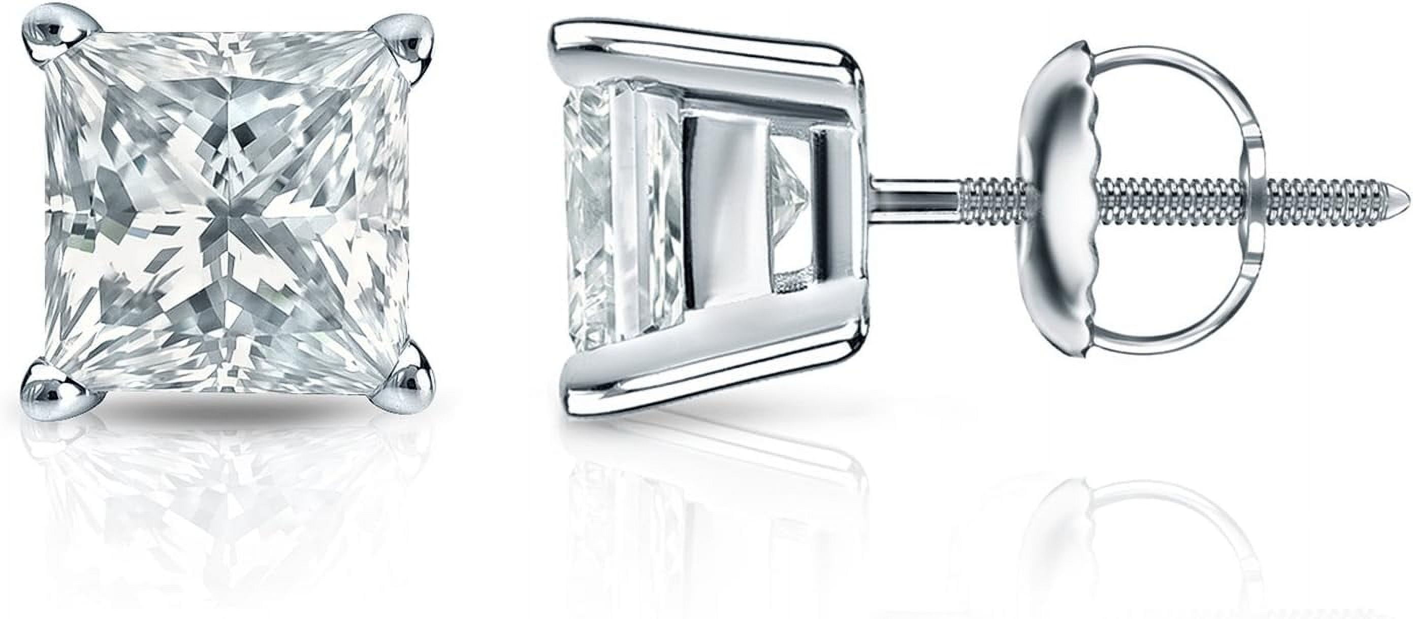 Divine Creation 1.35 Ct Princess Cut White Diamond Screw Back Stud Earring's 14K White Gold Plated For Women's 925 Sterling Silver