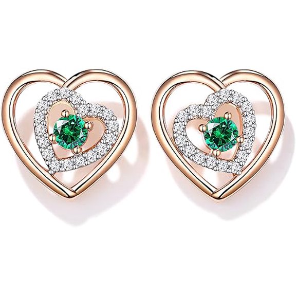 Divine Creation 1.35 Ct Round Cut Green Emerald Heart Shape Push Back Womens Stud Earrings 14K Rose Gold Plated 925 Sterling Silver